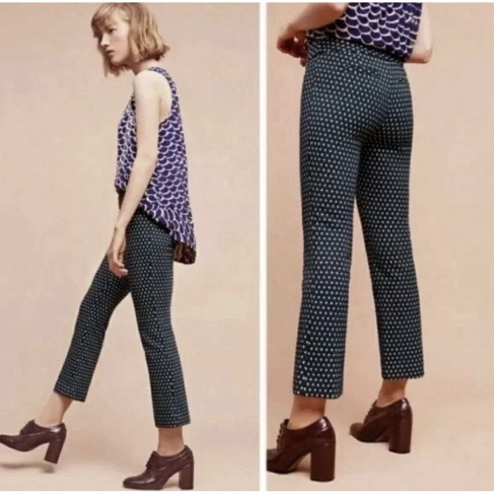 Cartonnier Anthropologie Charlie Crop Flare Pants Size 2 Green Teal‎ Tweed
